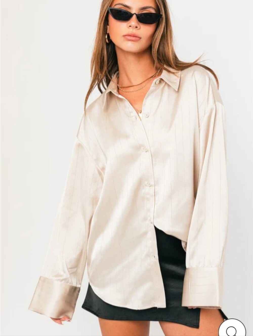 Le Lis Champagne Satin Button-Down Shirt